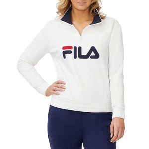Fila Logo White Quarter Zip Pullover Sweatshirt Size Large